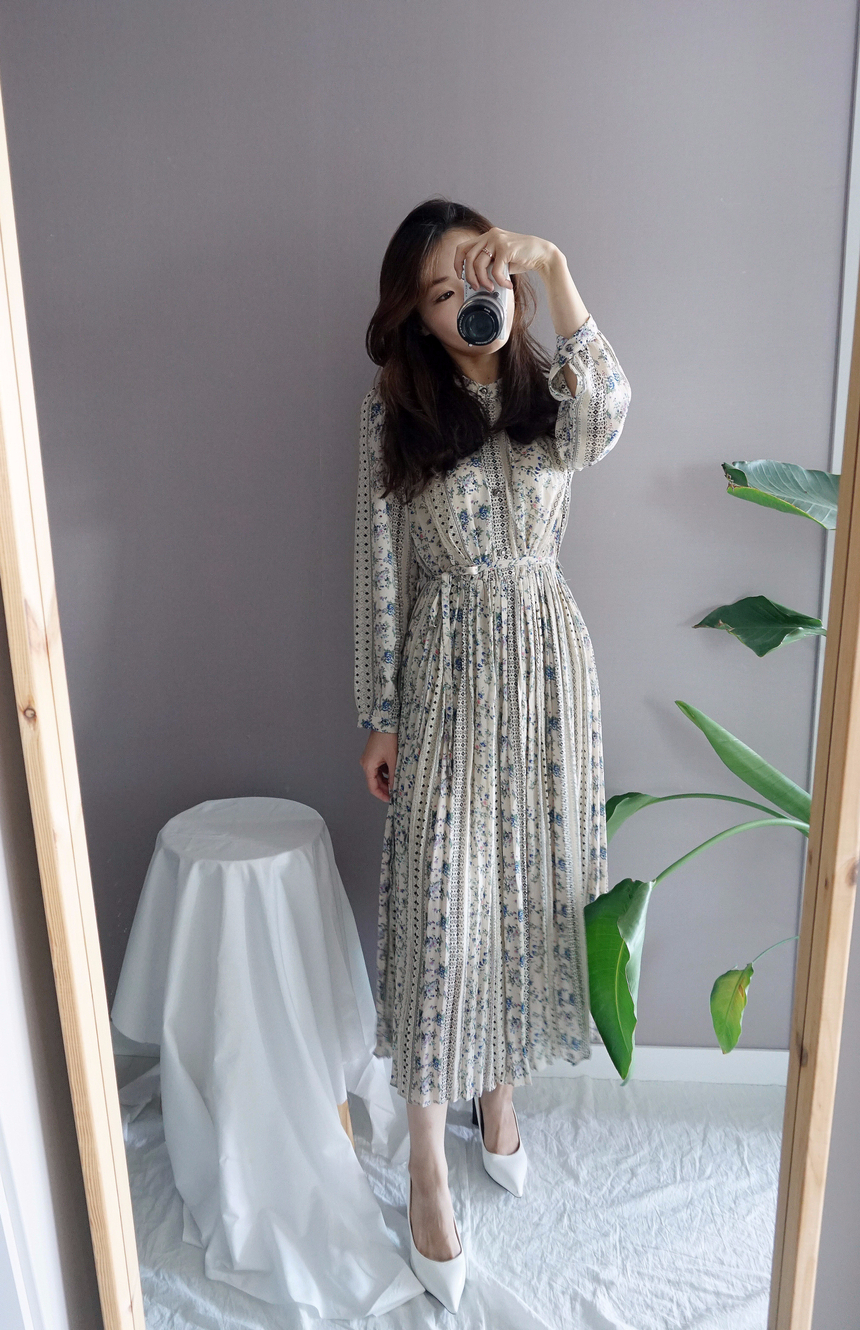 Goddess Autumn Long Pleated Dress Chiffon Flower 3