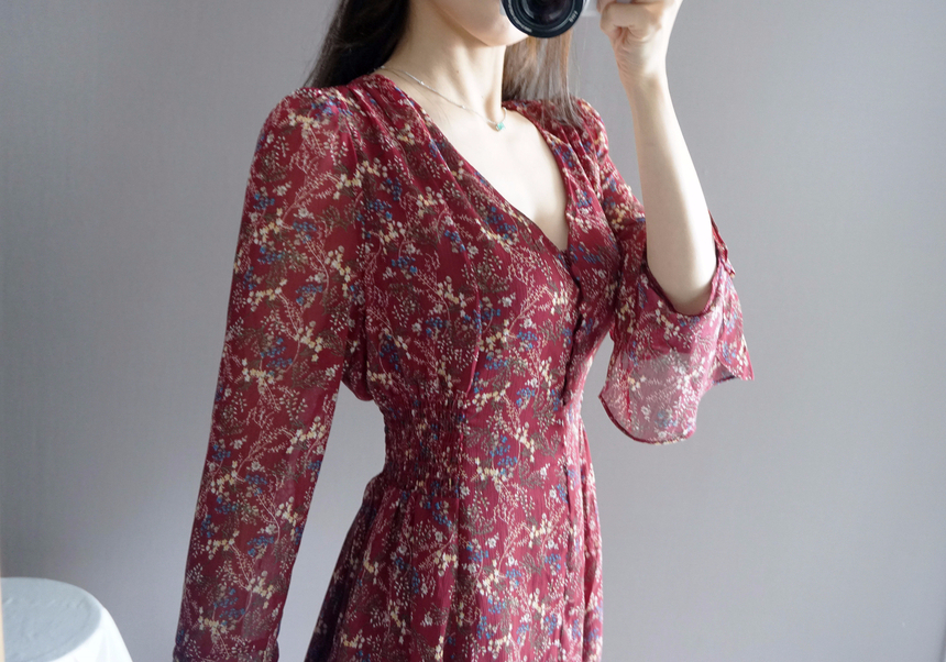 Flower chiffon long one piece autumn visitor 3colo