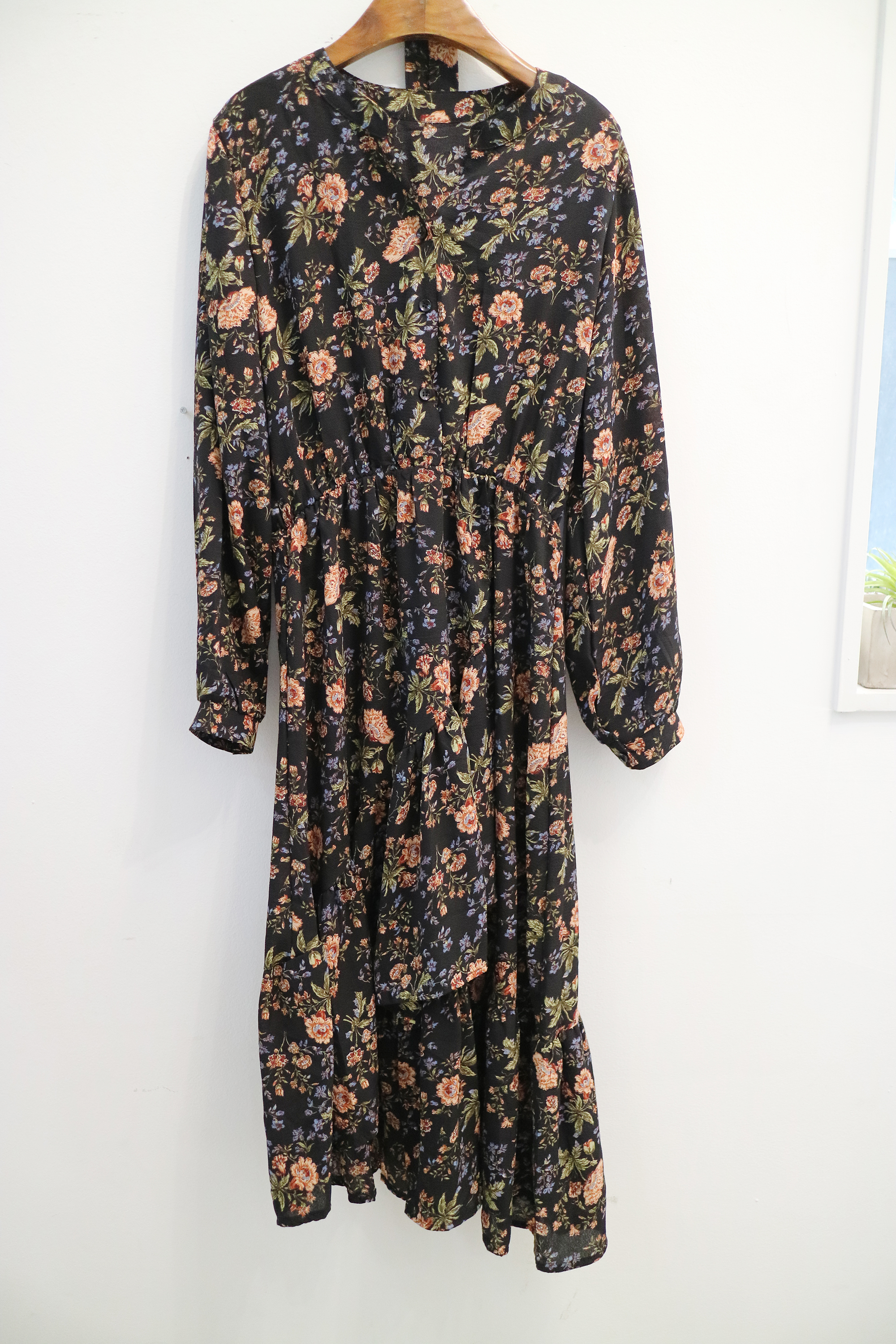 New Women Dress Flower Uniform Dress Ivory Black B