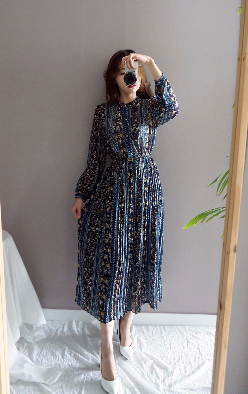 Goddess Autumn Long Pleated Dress Chiffon Flower 3