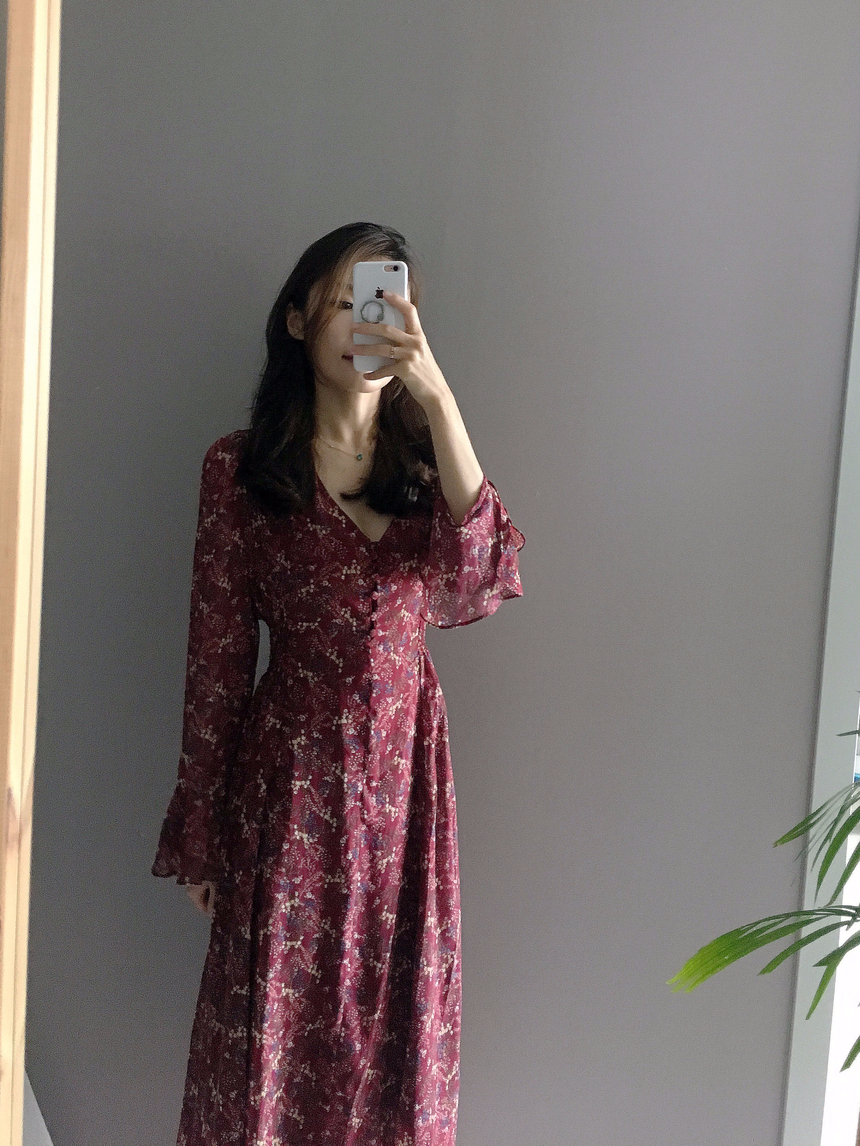 Flower chiffon long one piece autumn visitor 3colo