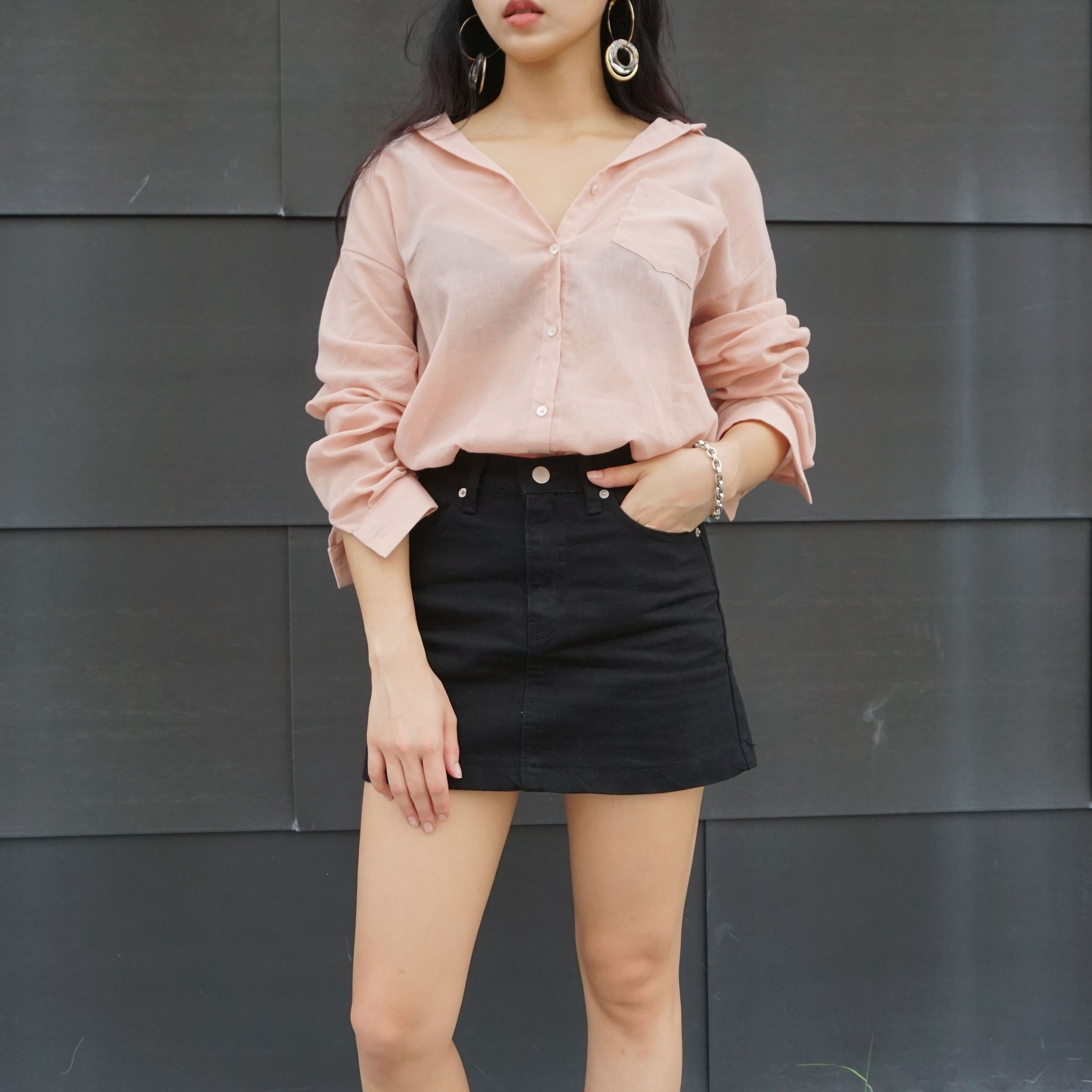 'Nuruaa' A-Line Cotton Miniskirt White Black