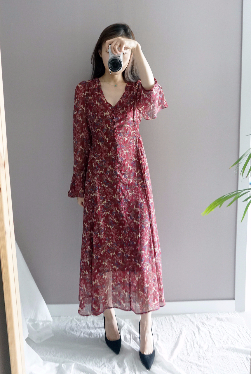 Flower chiffon long one piece autumn visitor 3colo