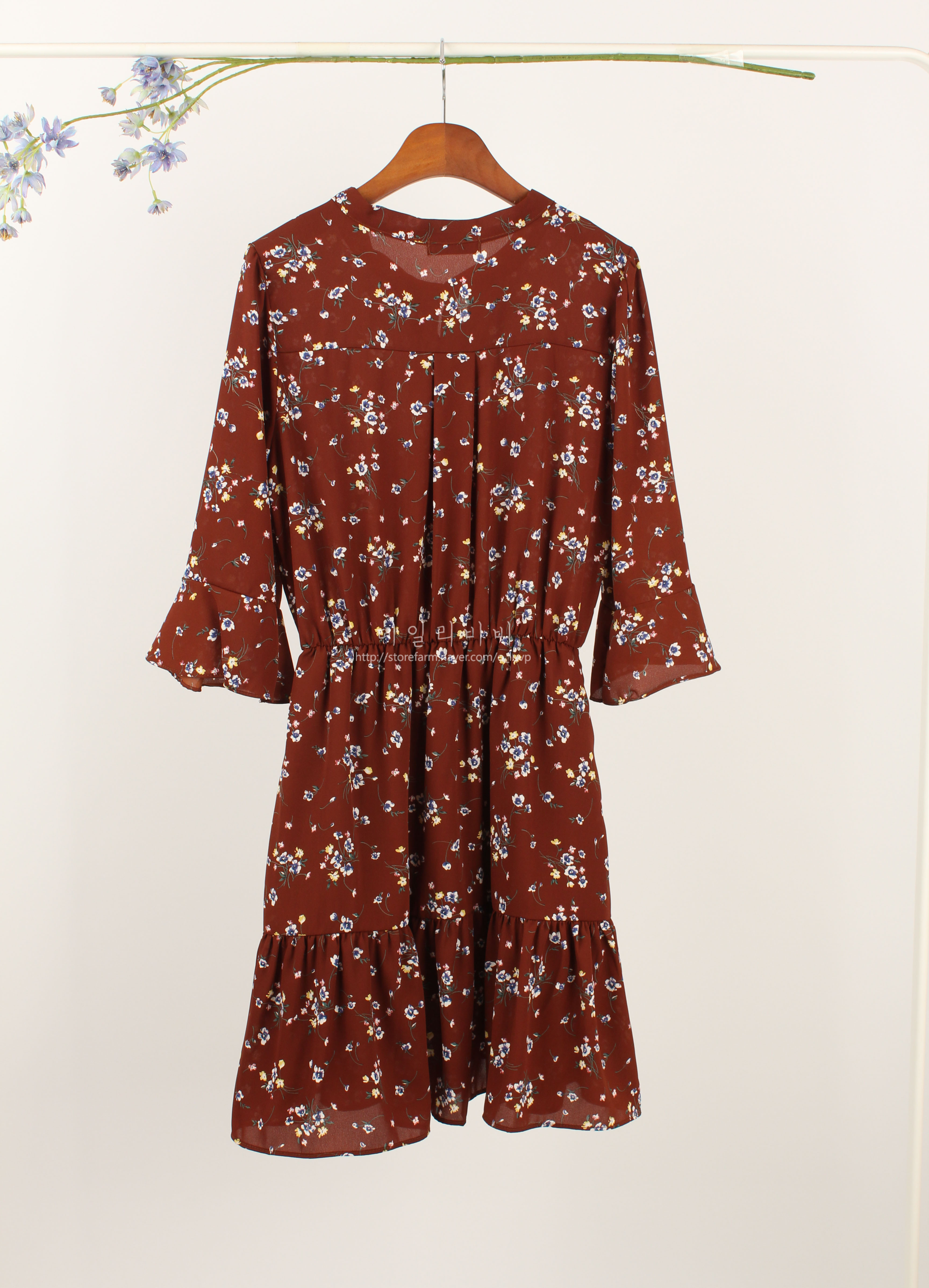 Flower Ribbon Tie Chiffon Dress 3color Light Autum