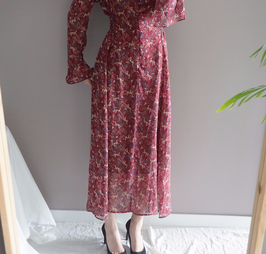 Flower chiffon long one piece autumn visitor 3colo