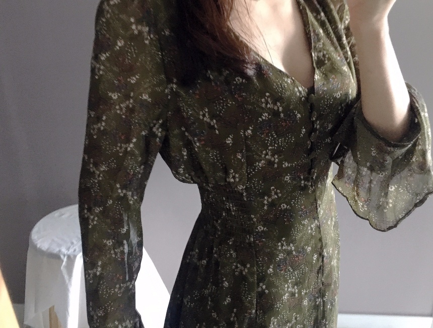 Flower chiffon long one piece autumn visitor 3colo