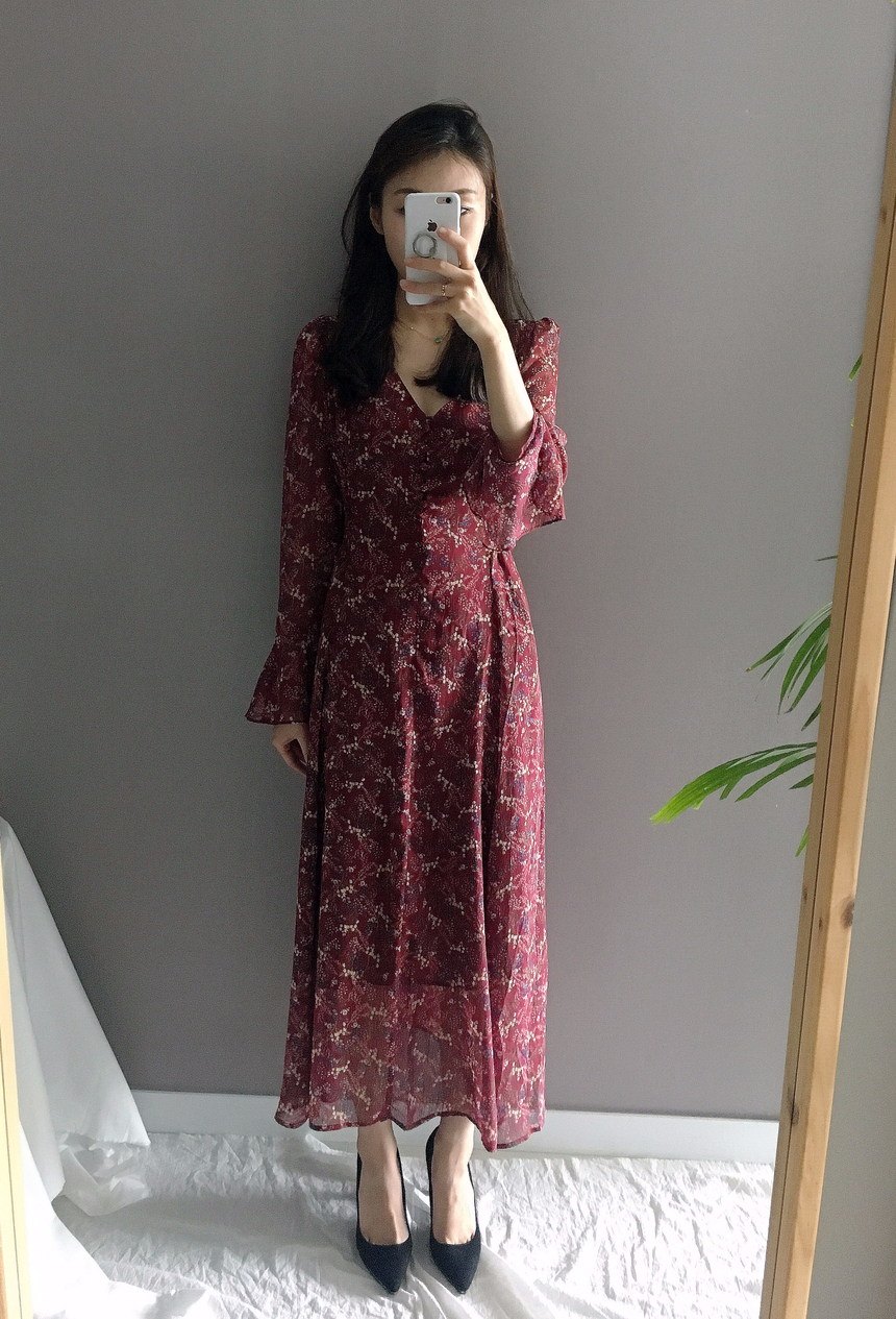 Flower chiffon long one piece autumn visitor 3colo