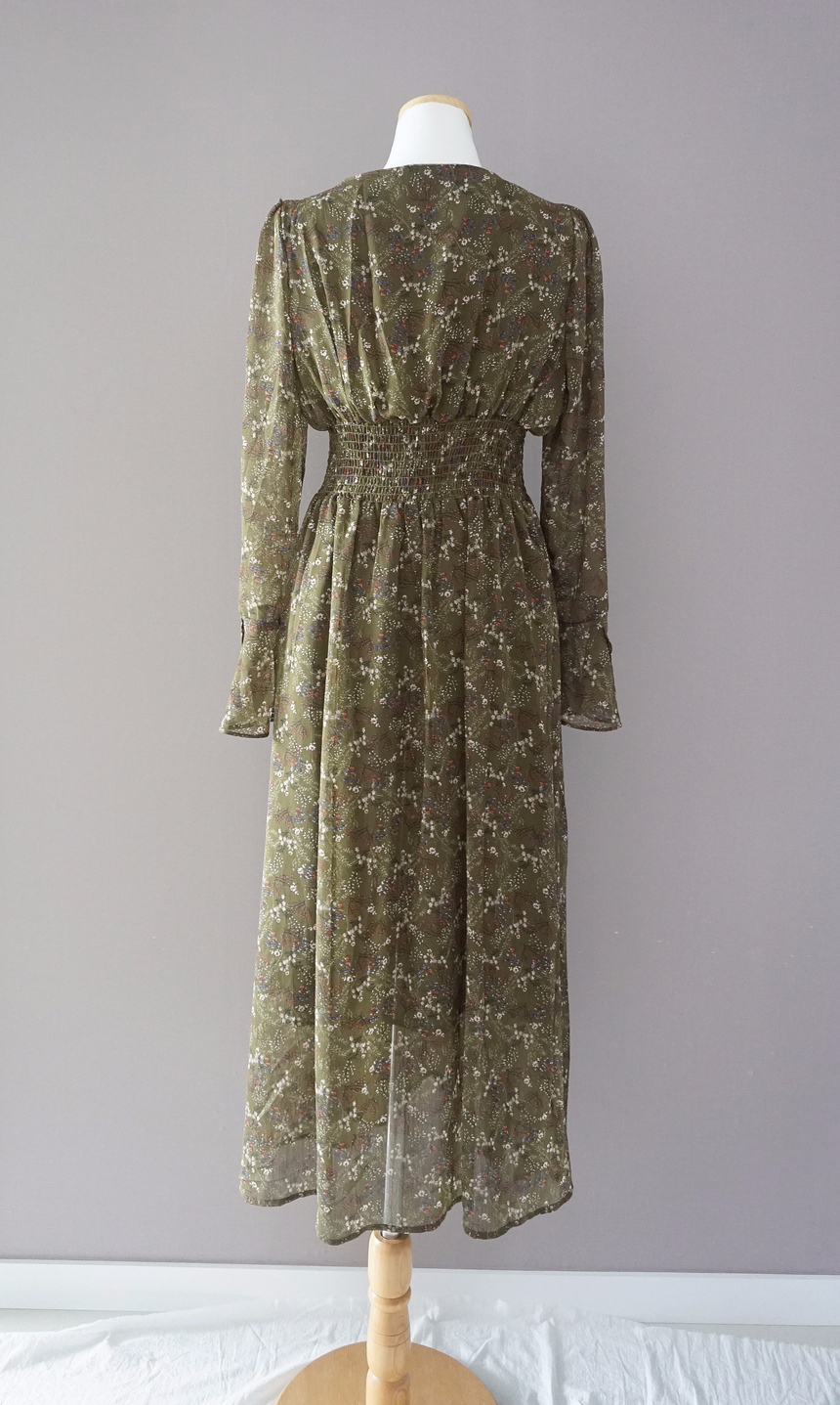 Flower chiffon long one piece autumn visitor 3colo