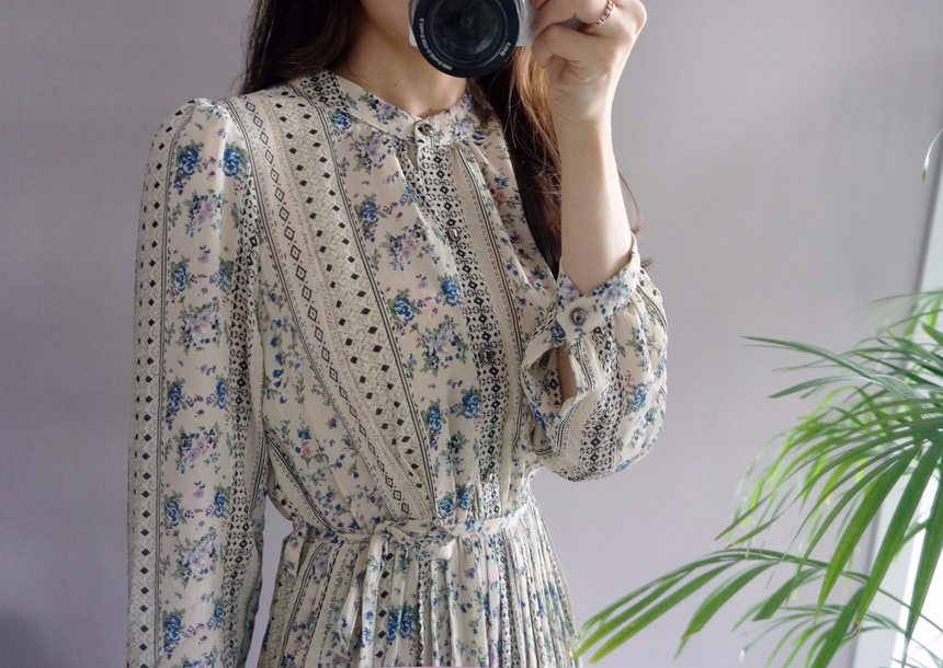 Goddess Autumn Long Pleated Dress Chiffon Flower 3