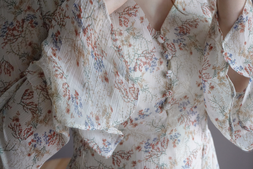 Flower chiffon long one piece autumn visitor 3colo