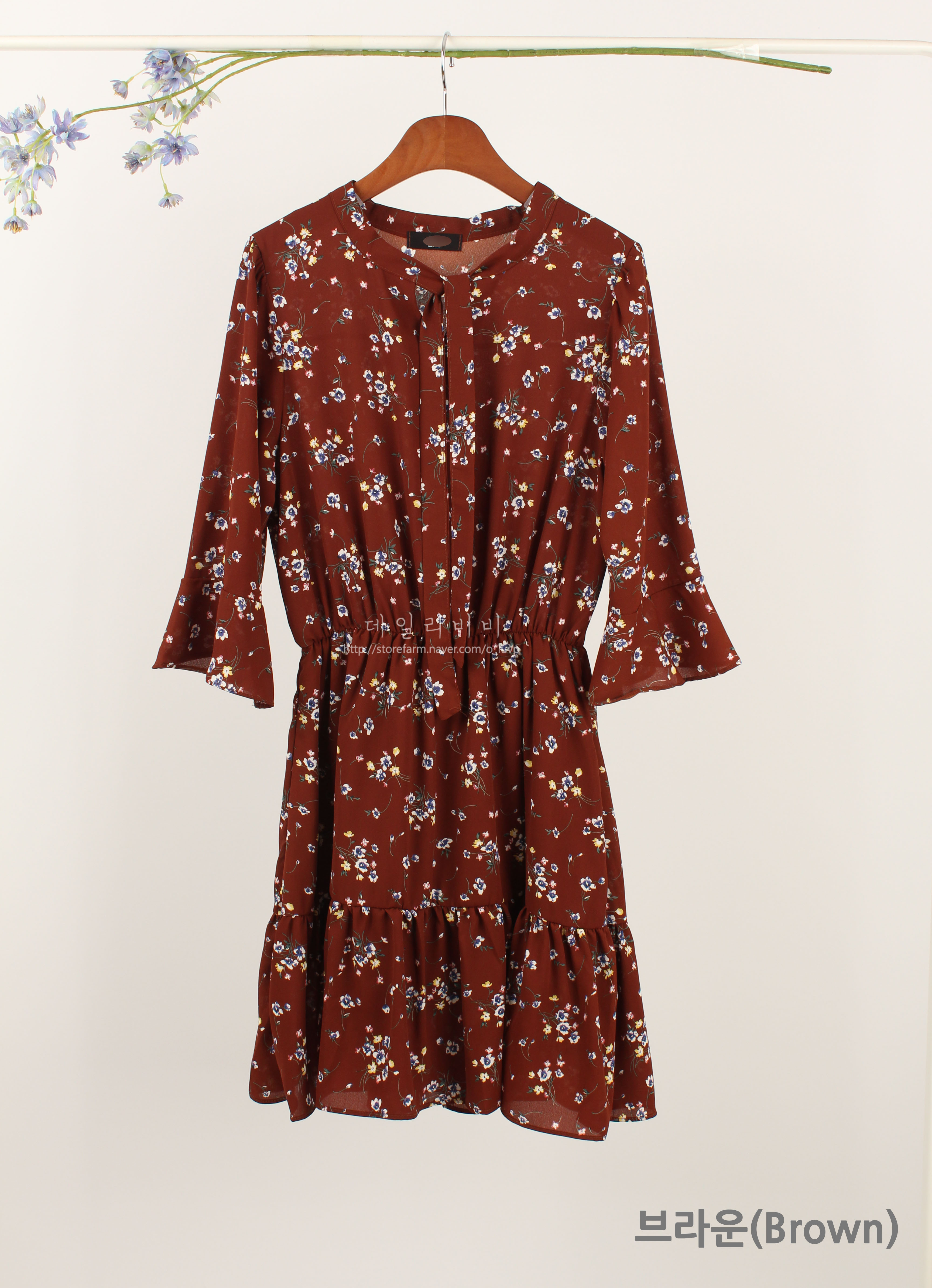 Flower Ribbon Tie Chiffon Dress 3color Light Autum