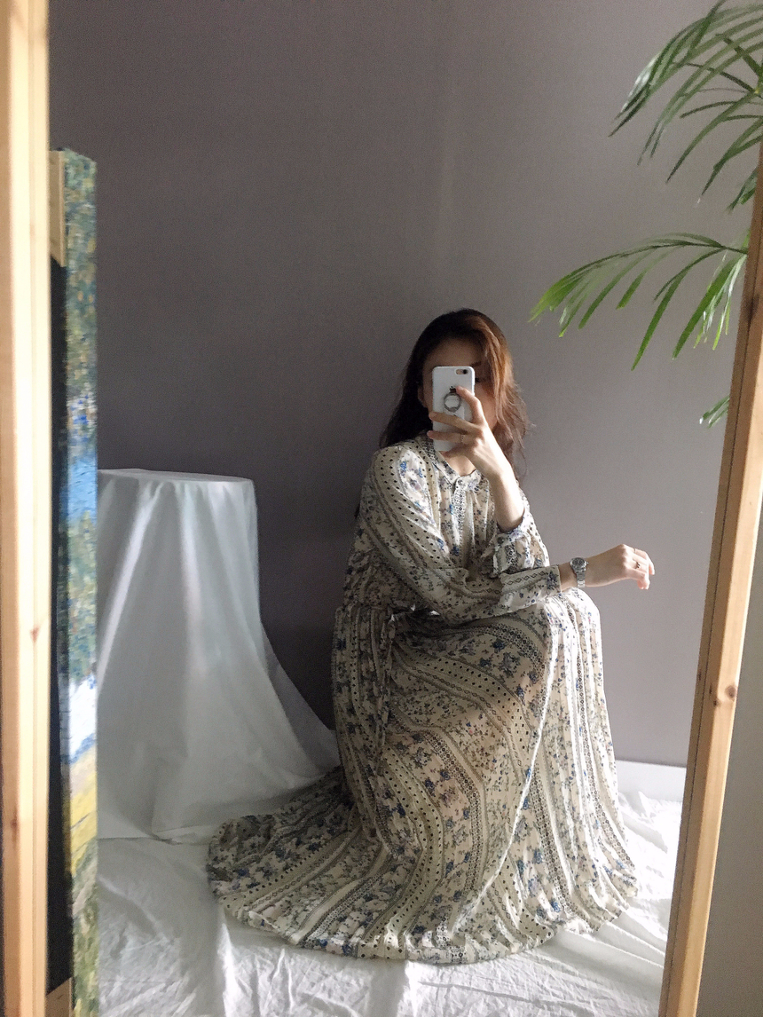 Goddess Autumn Long Pleated Dress Chiffon Flower 3