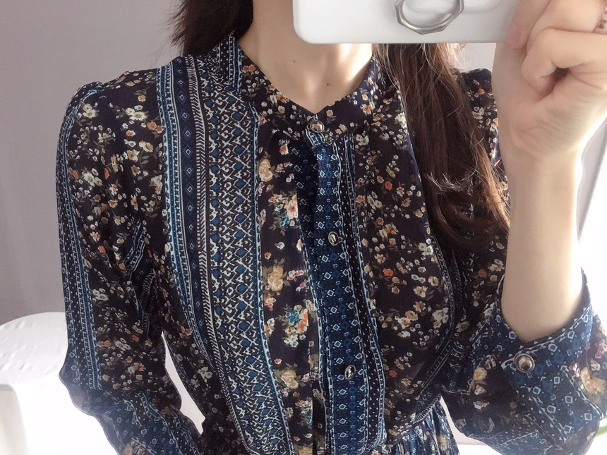 Goddess Autumn Long Pleated Dress Chiffon Flower 3