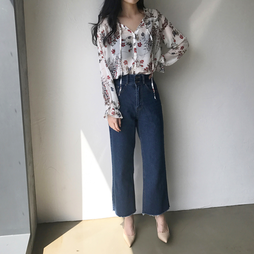 NEW FASHION LADY GIRL Blouse V-neck Flower Chiffon