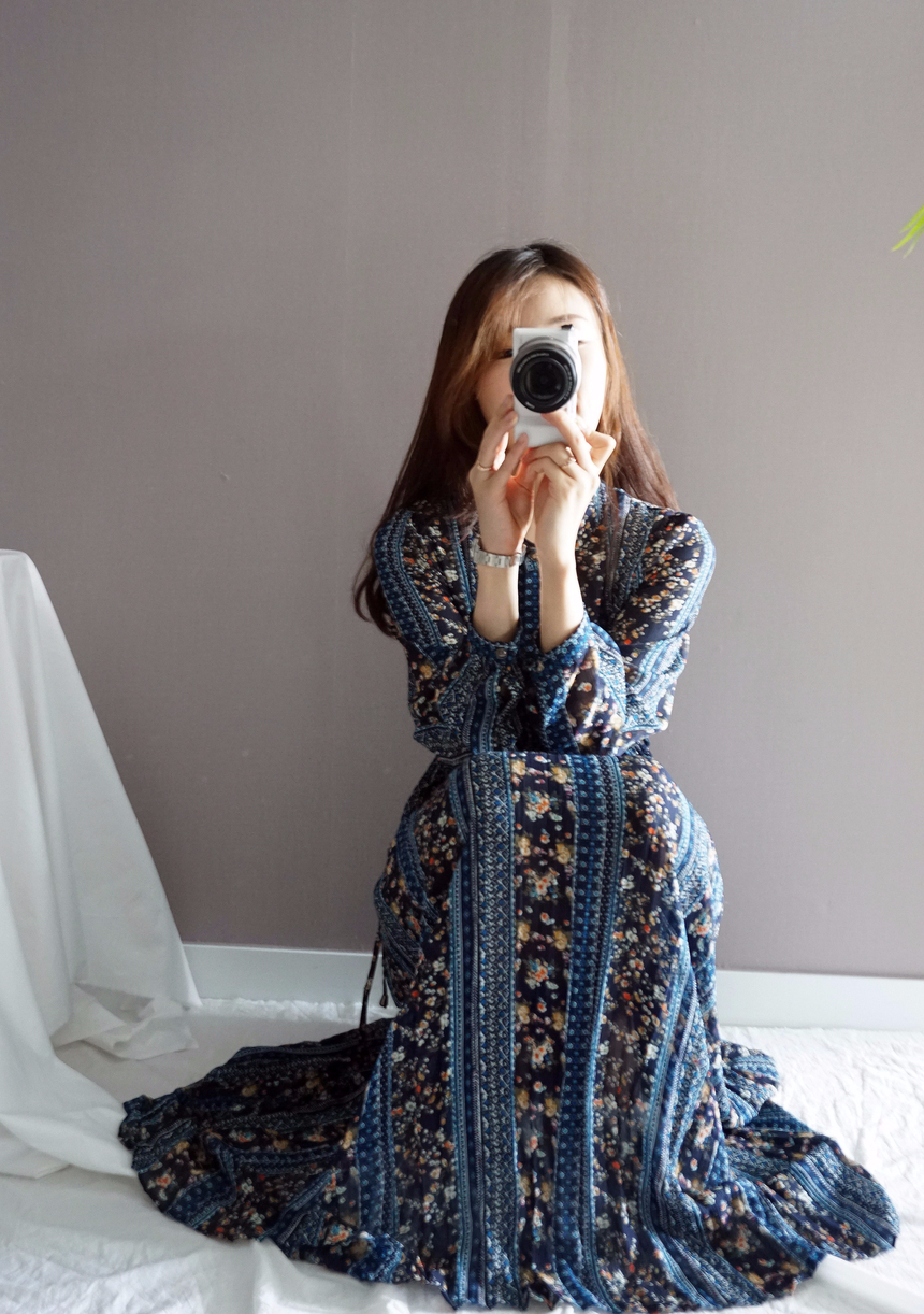 Goddess Autumn Long Pleated Dress Chiffon Flower 3