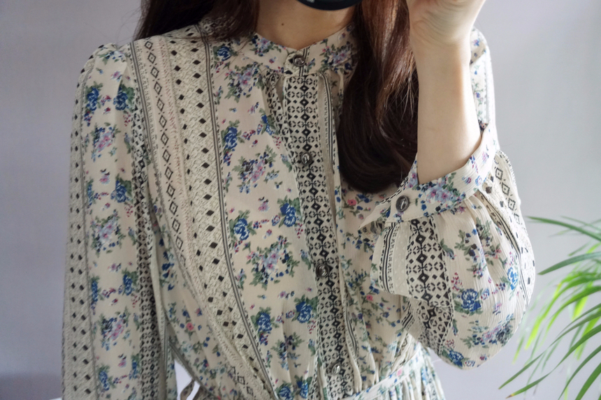 Goddess Autumn Long Pleated Dress Chiffon Flower 3