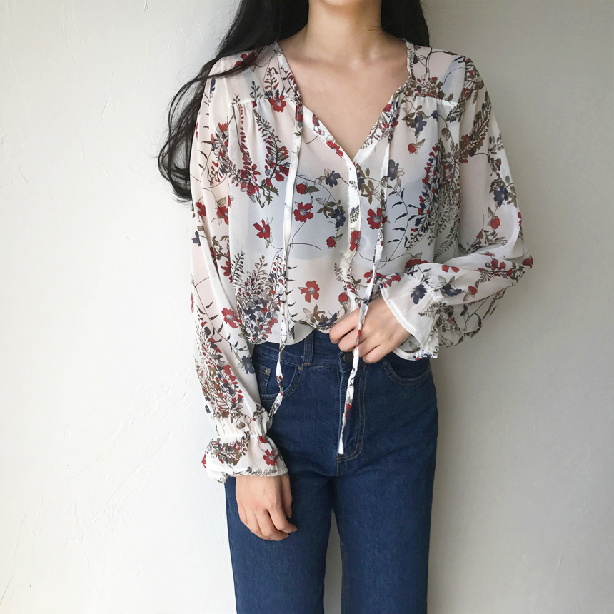NEW FASHION LADY GIRL Blouse V-neck Flower Chiffon