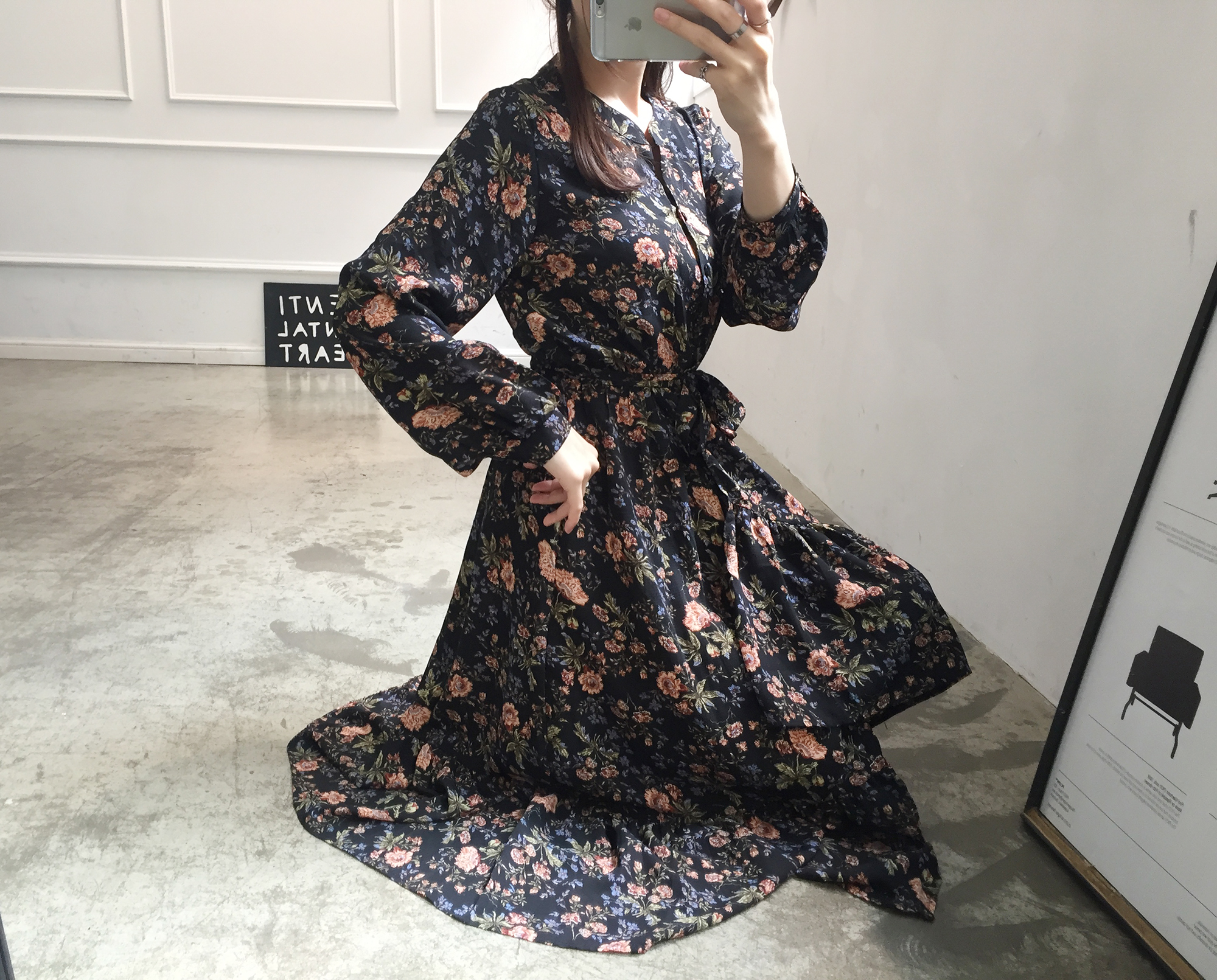 New Women Dress Flower Uniform Dress Ivory Black B