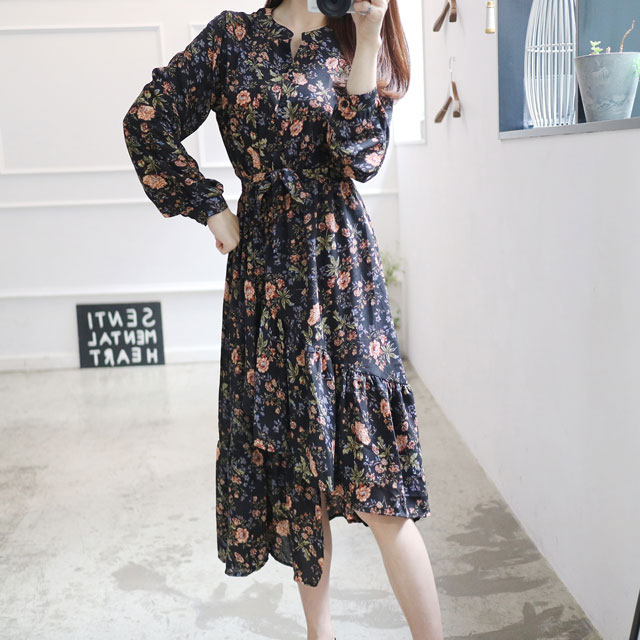 New Women Dress Flower Uniform Dress Ivory Black B