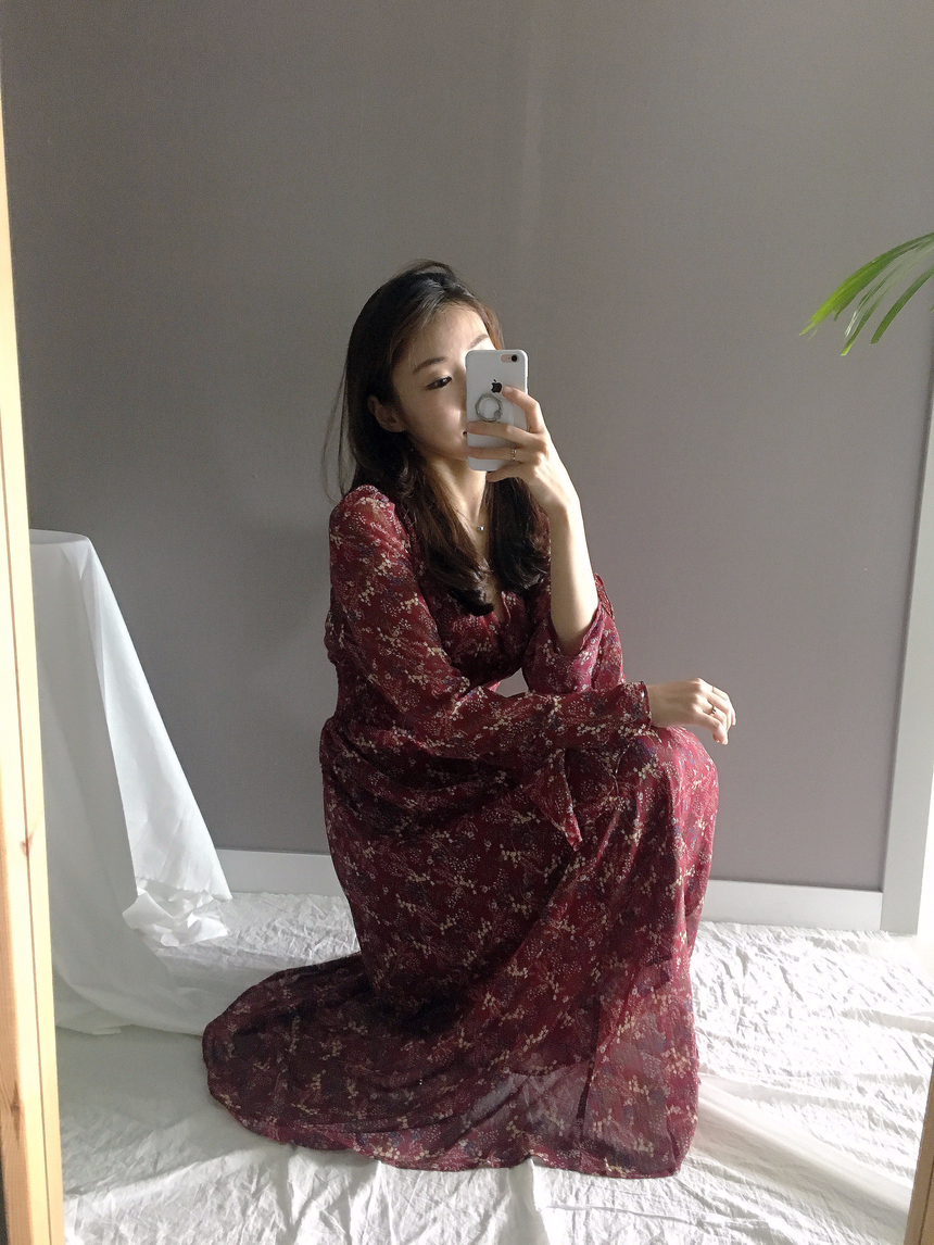 Flower chiffon long one piece autumn visitor 3colo