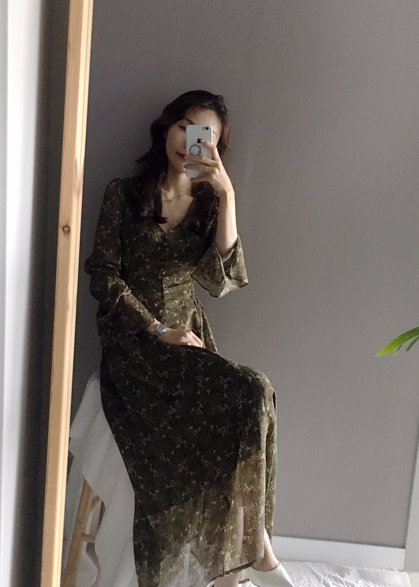 Flower chiffon long one piece autumn visitor 3colo