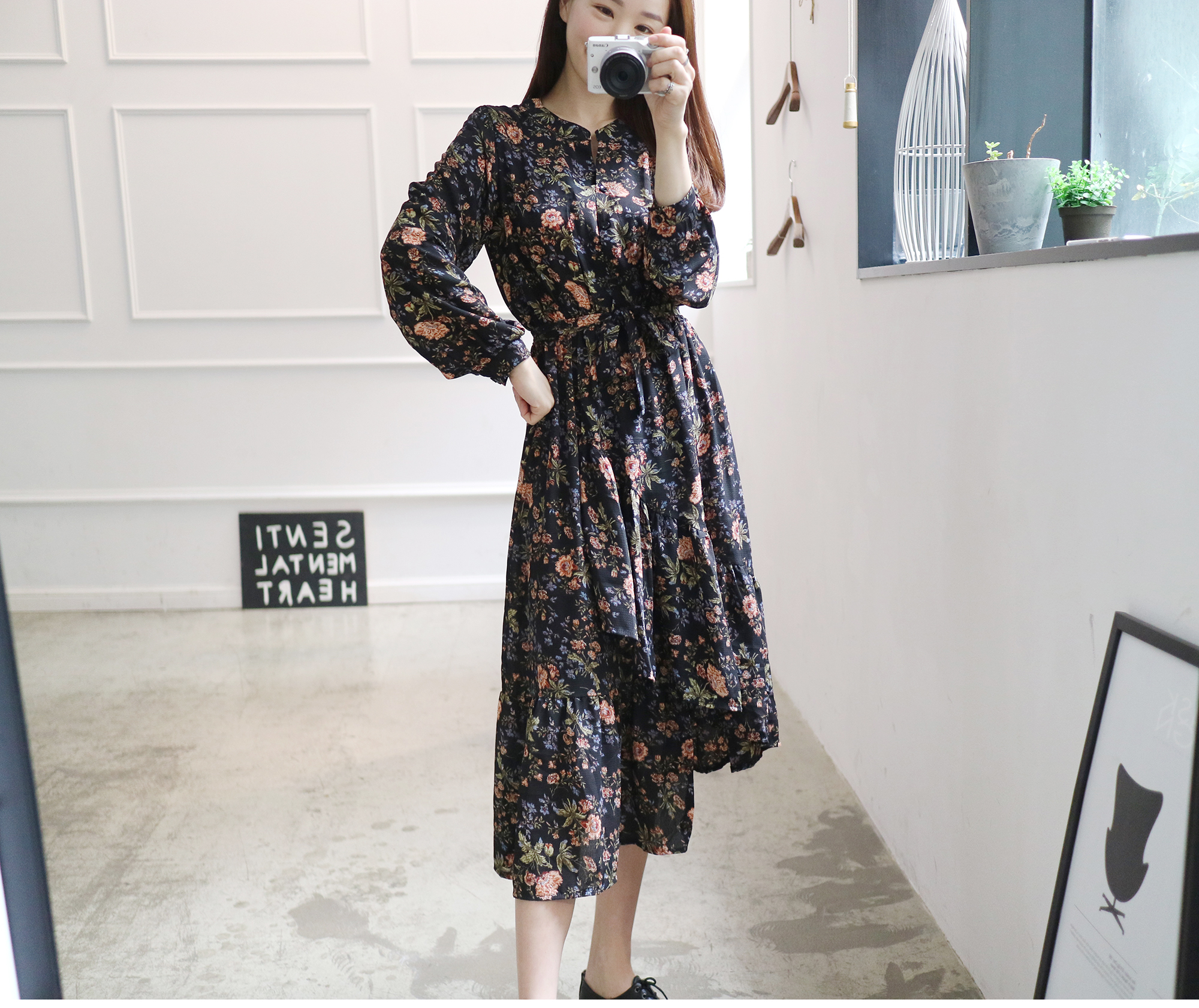 New Women Dress Flower Uniform Dress Ivory Black B