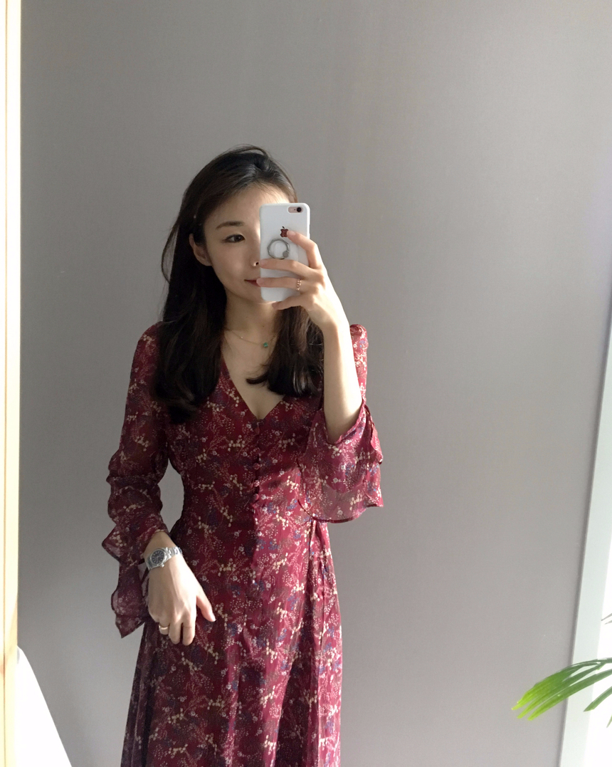 Flower chiffon long one piece autumn visitor 3colo