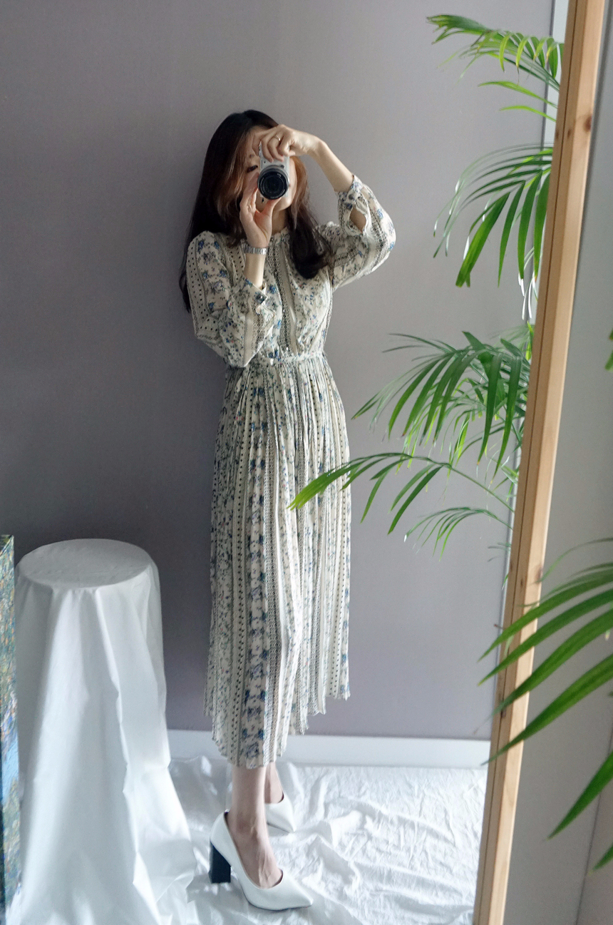 Goddess Autumn Long Pleated Dress Chiffon Flower 3