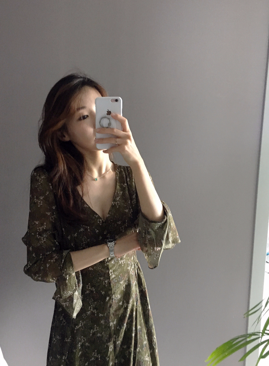 Flower chiffon long one piece autumn visitor 3colo