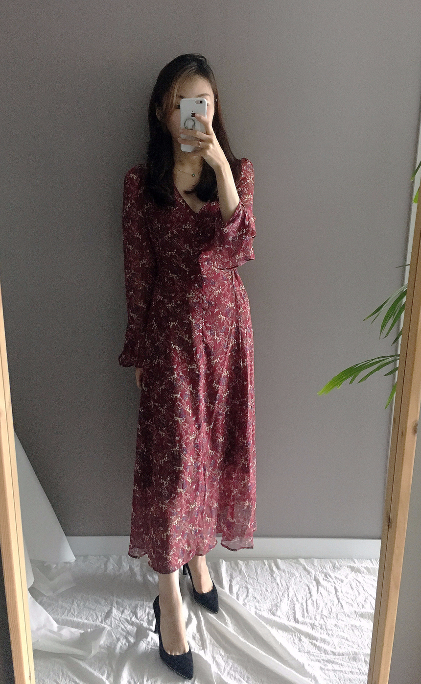 Flower chiffon long one piece autumn visitor 3colo