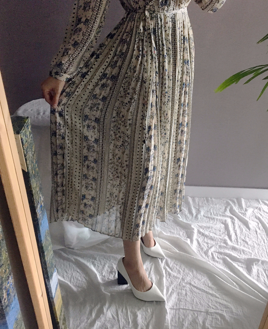 Goddess Autumn Long Pleated Dress Chiffon Flower 3