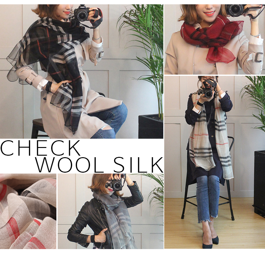 Wool silk check scarf woman woman autumn high mama birthday gift modal 30s friends