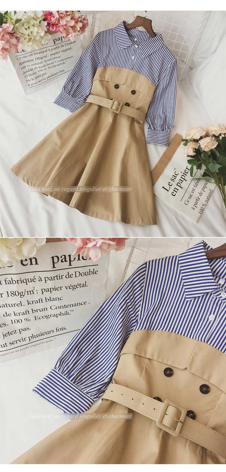 New stripe shirt coloring dress Beige Navy Female 