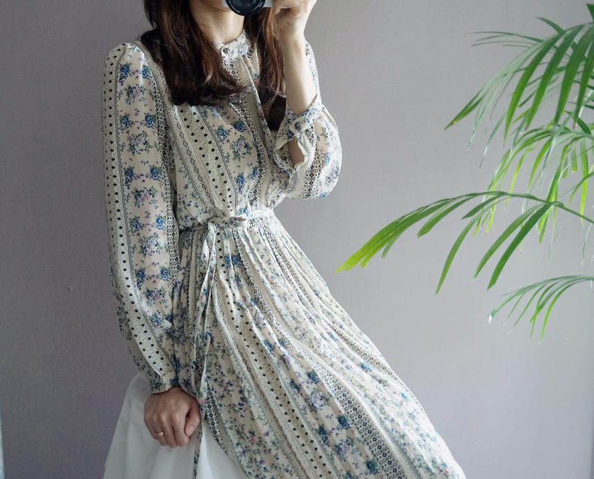 Goddess Autumn Long Pleated Dress Chiffon Flower 3