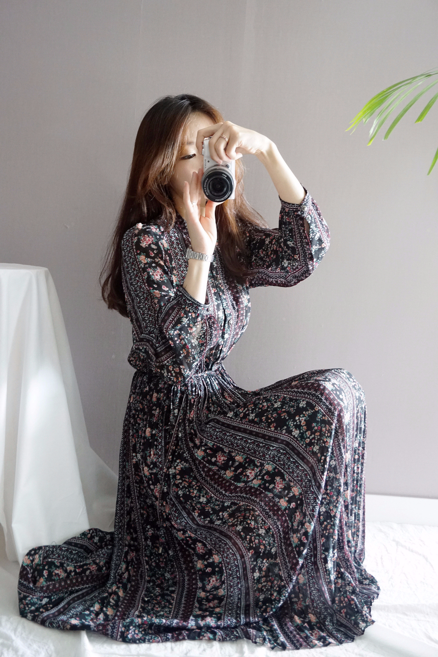 Goddess Autumn Long Pleated Dress Chiffon Flower 3