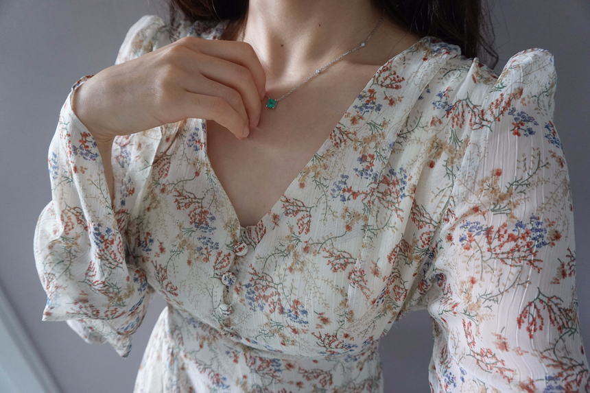 Flower chiffon long one piece autumn visitor 3colo