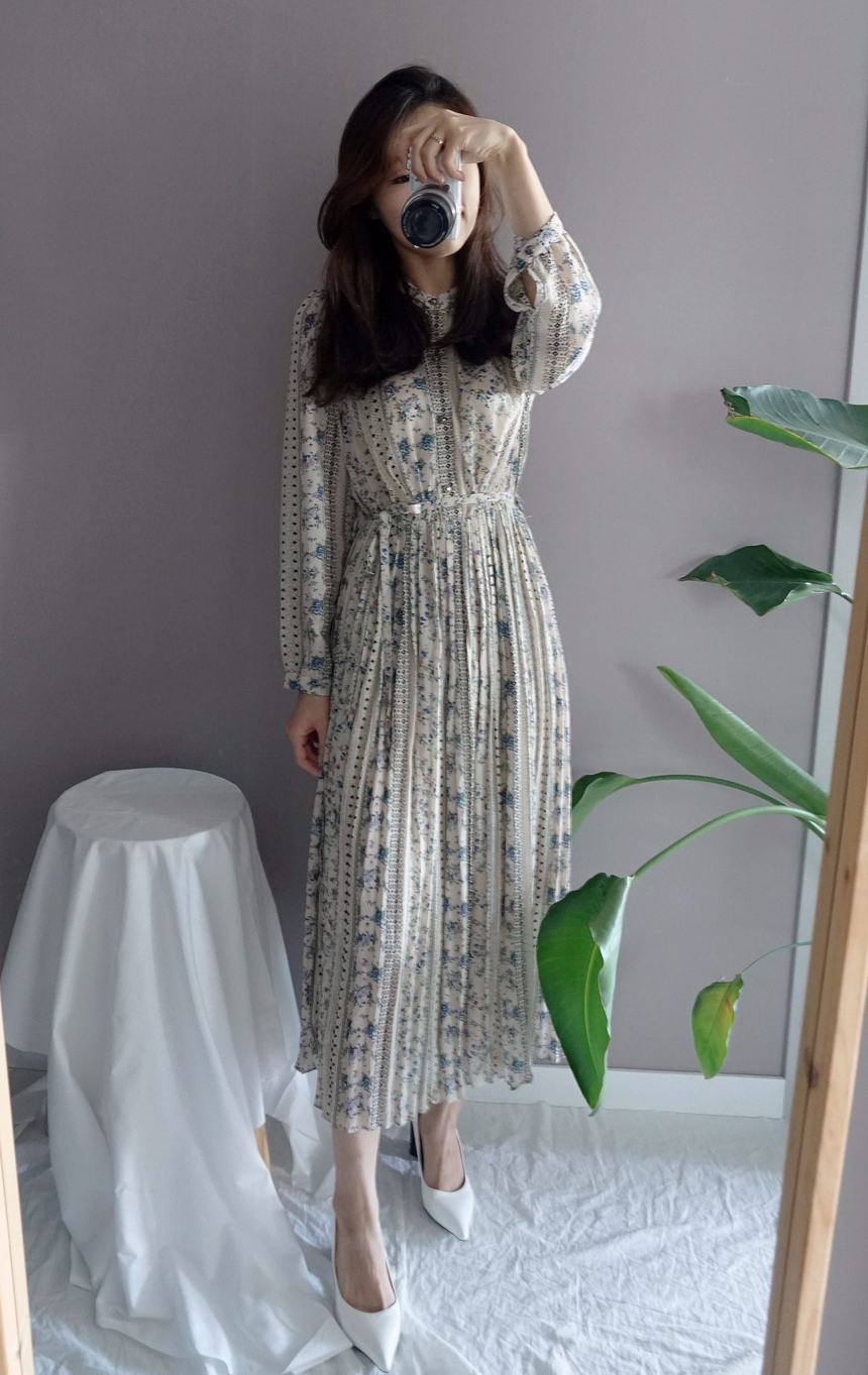 Goddess Autumn Long Pleated Dress Chiffon Flower 3