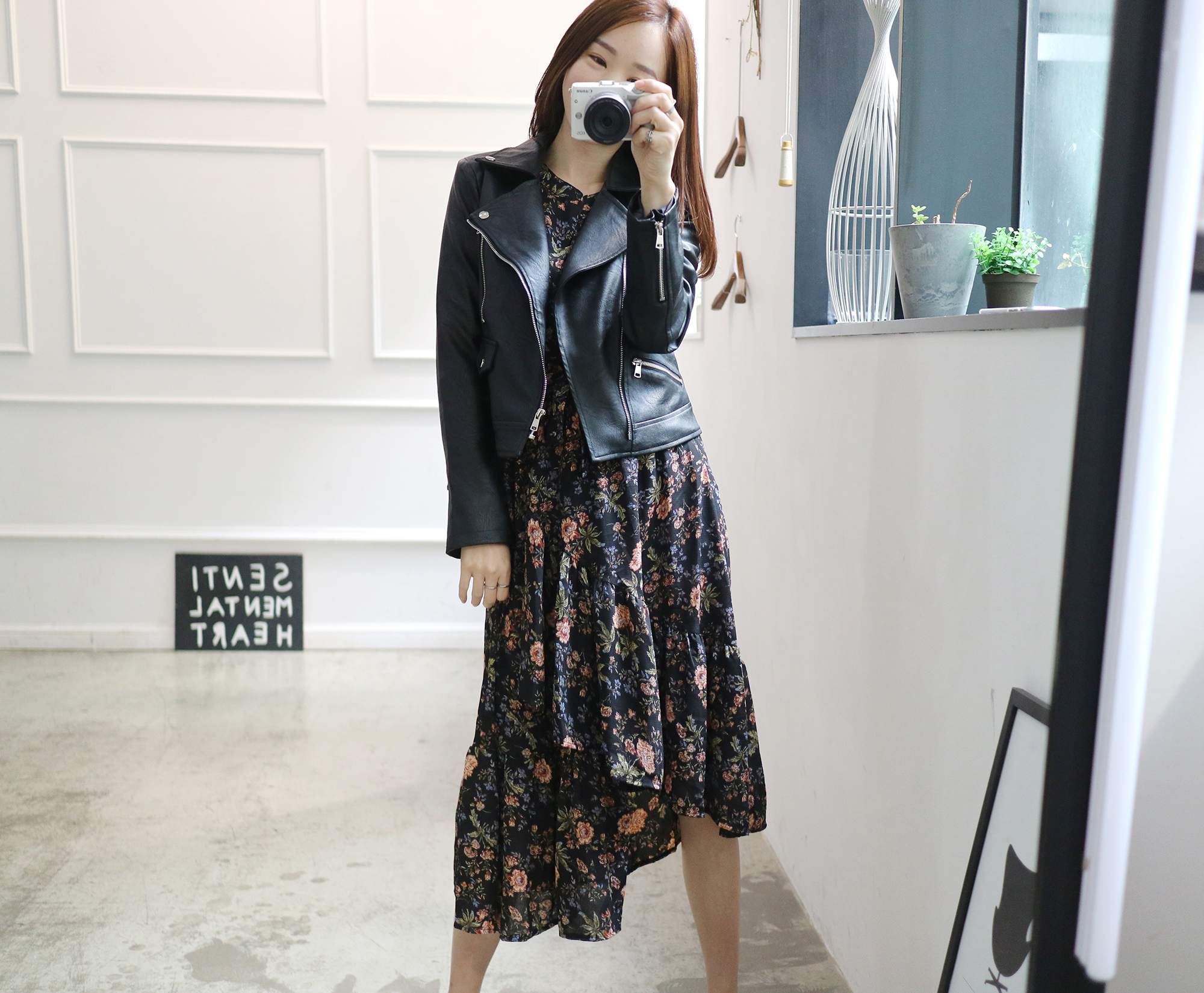 New Women Dress Flower Uniform Dress Ivory Black B