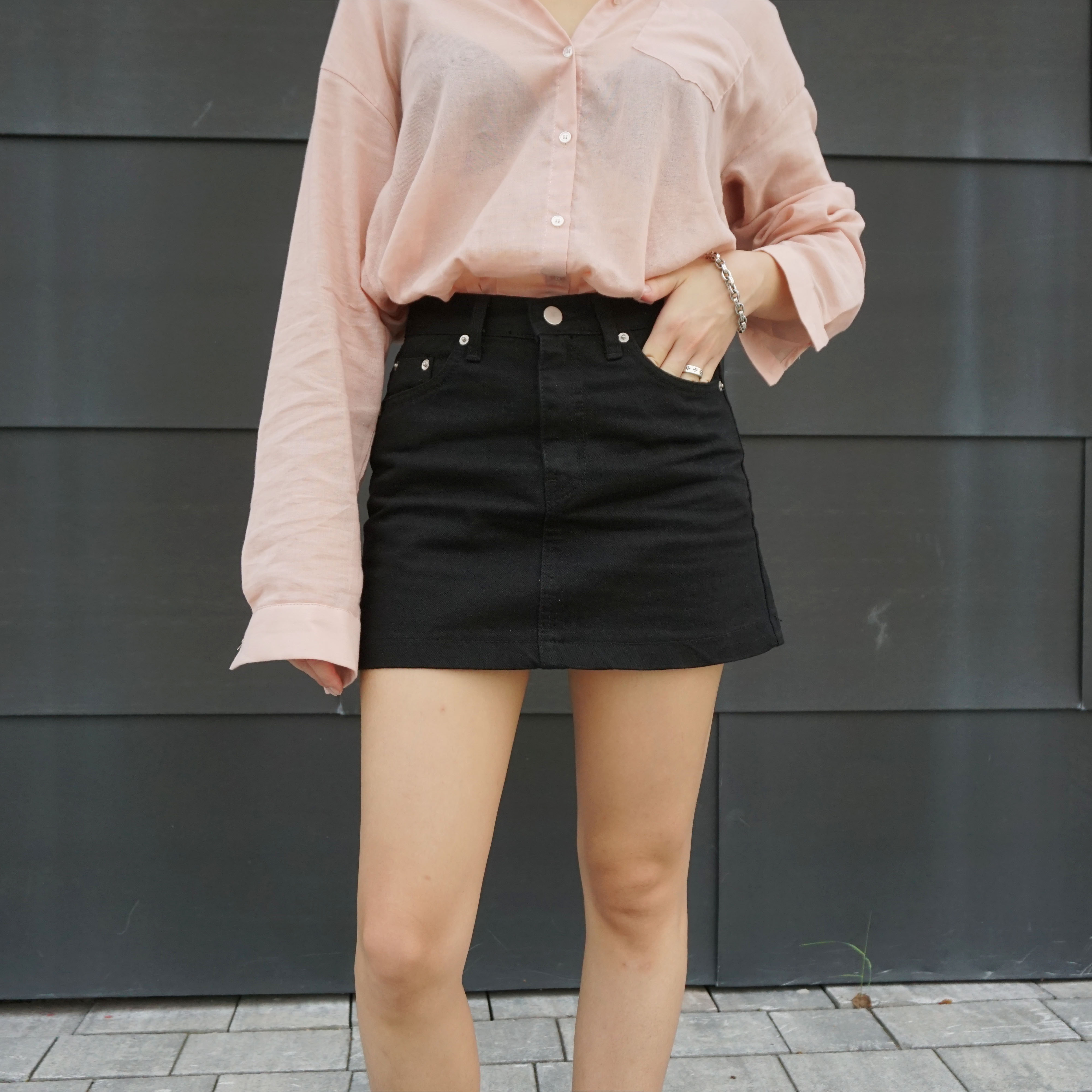 'Nuruaa' A-Line Cotton Miniskirt White Black