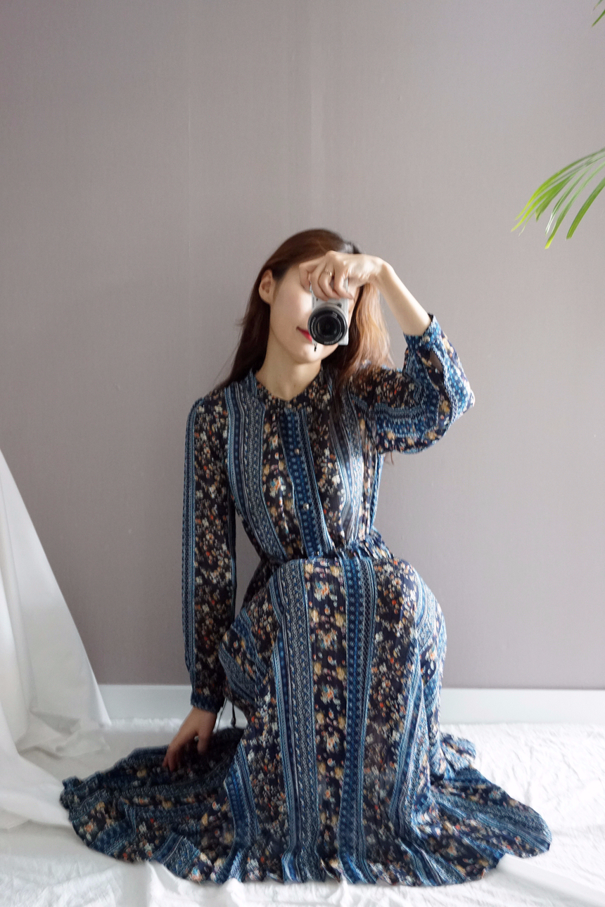 Goddess Autumn Long Pleated Dress Chiffon Flower 3