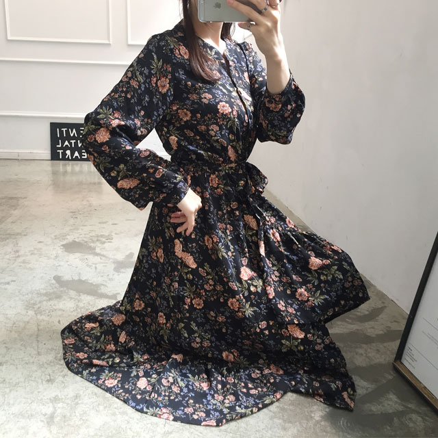 New Women Dress Flower Uniform Dress Ivory Black B