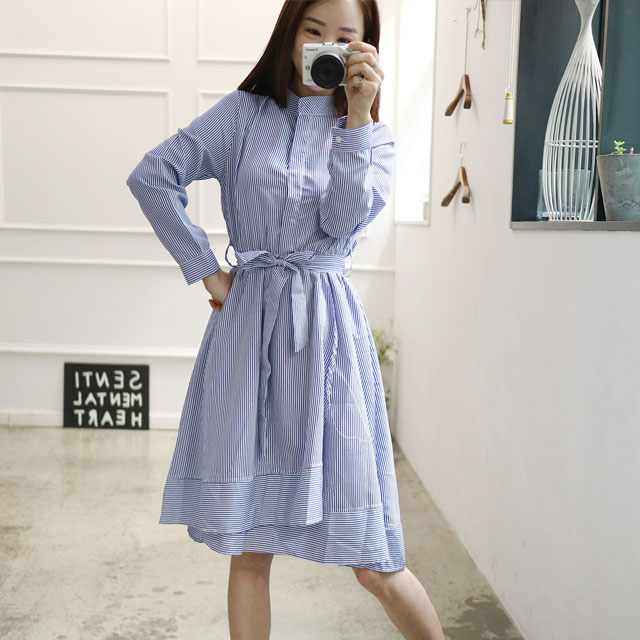 New Striped Shirt Uniform Dress Blue, Black New St