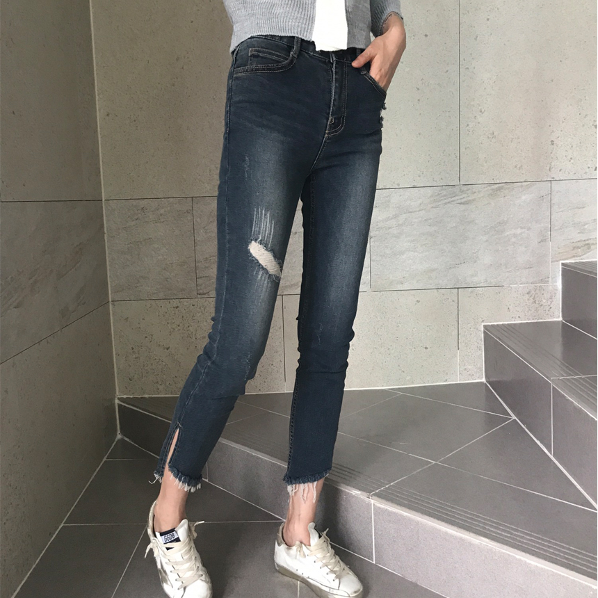 Women Jeans Pants Hemline Torn Jeans Women's Da