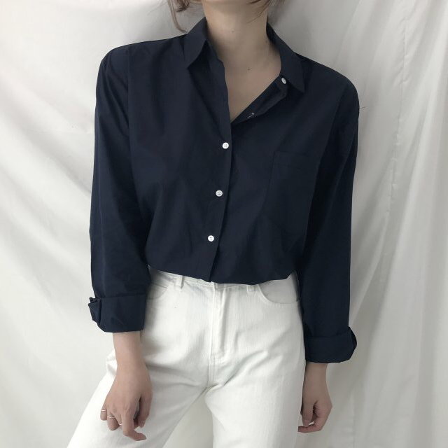 Autumn basic cotton loose jacket pocket shirt 6col