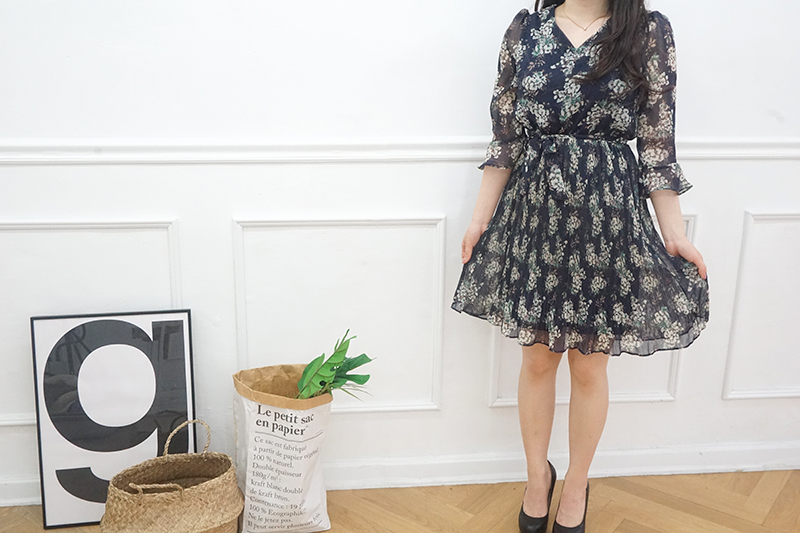 New Women Dress Mood Flower Tie Piece Pink Navy Fa