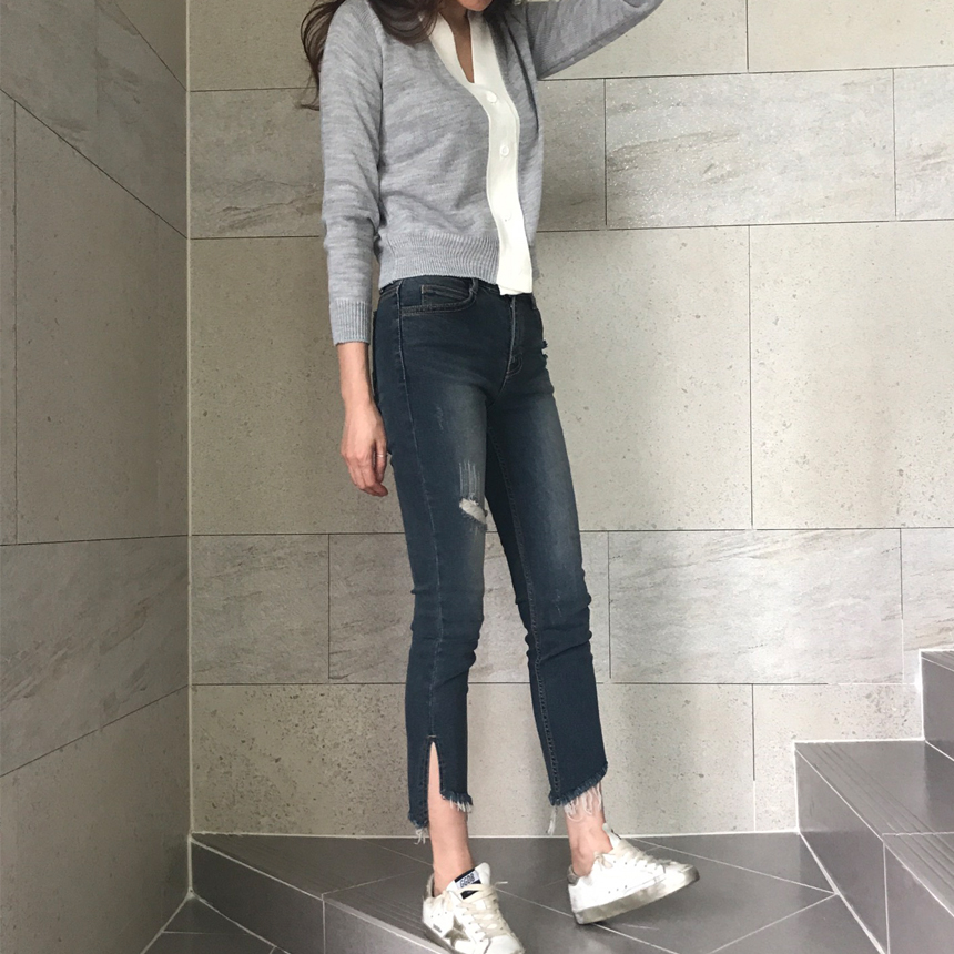 Women Jeans Pants Hemline Torn Jeans Women's Da