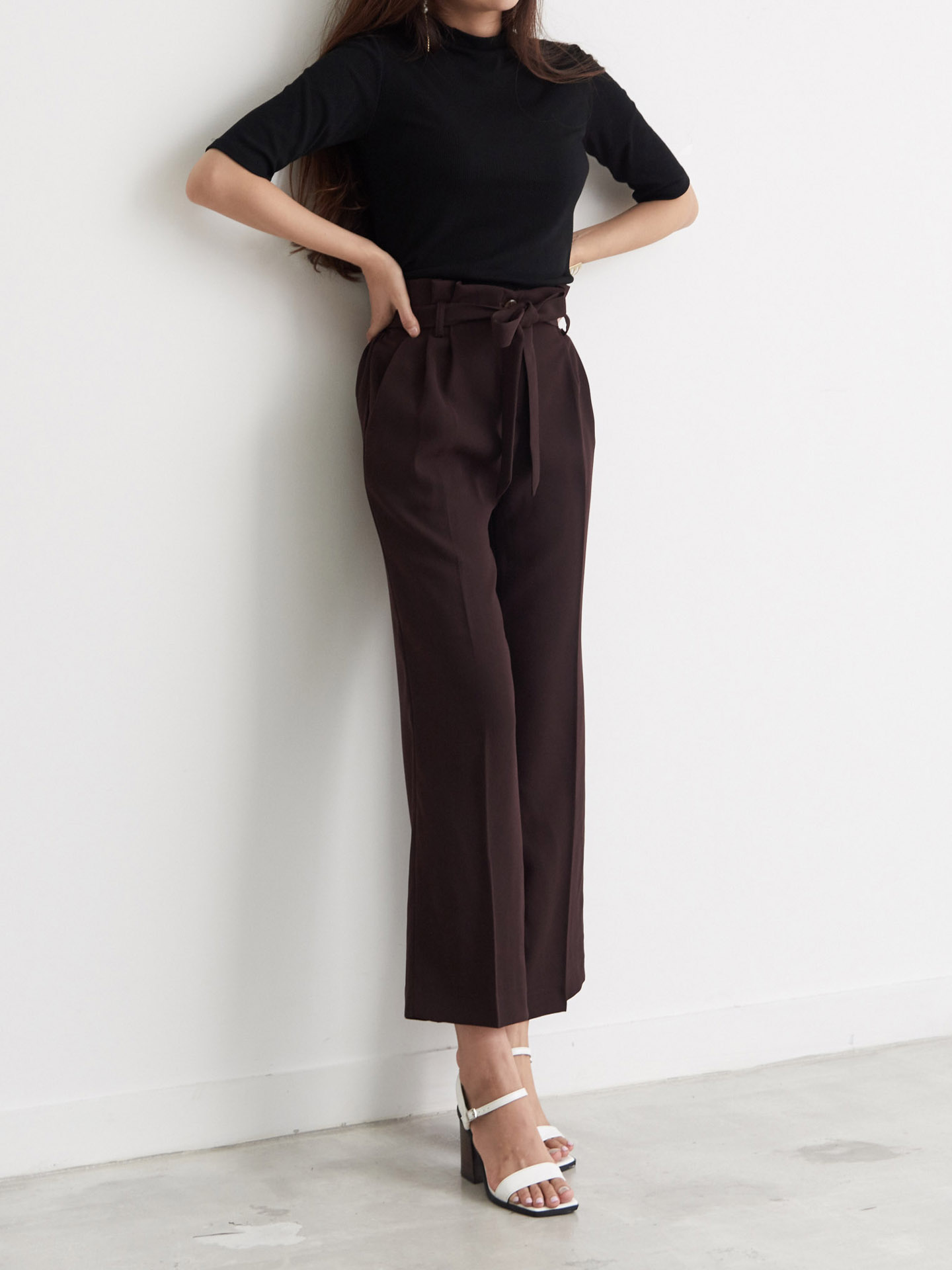 New Women's Pants High Waist Ribbon Slacks Pant