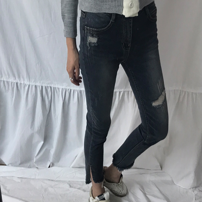 Women Jeans Pants Hemline Torn Jeans Women's Da