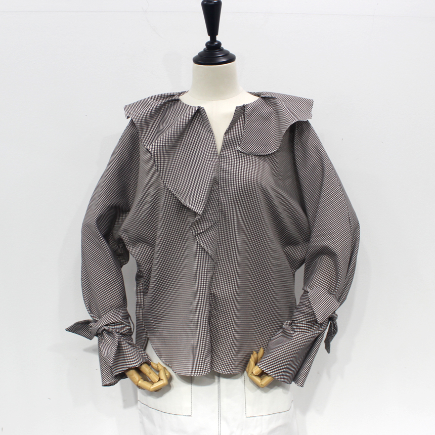 NEW FASHION LADY GIRL Blouse Check sleeved ruffle 