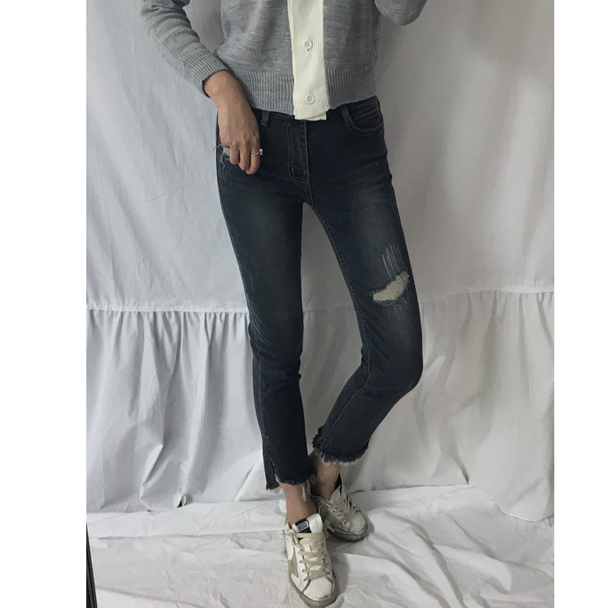 Women Jeans Pants Hemline Torn Jeans Women's Da